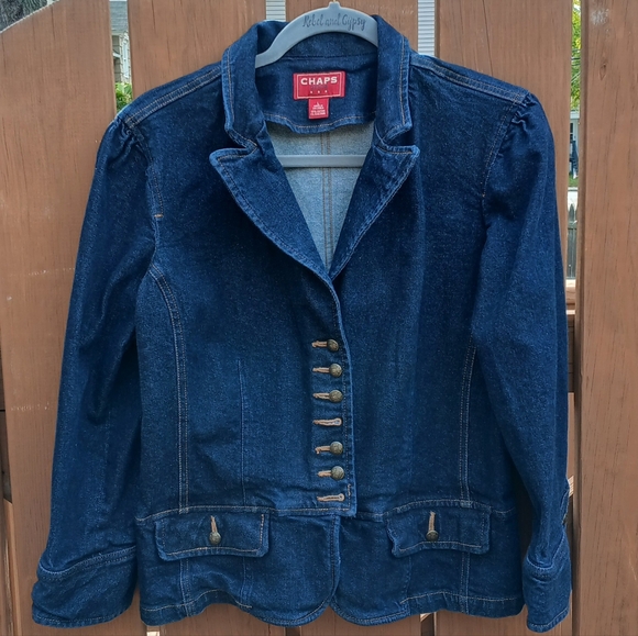Chaps Ralph Lauren Jean Jacket Size L Military Style Denim Jacket - Picture 1 of 9